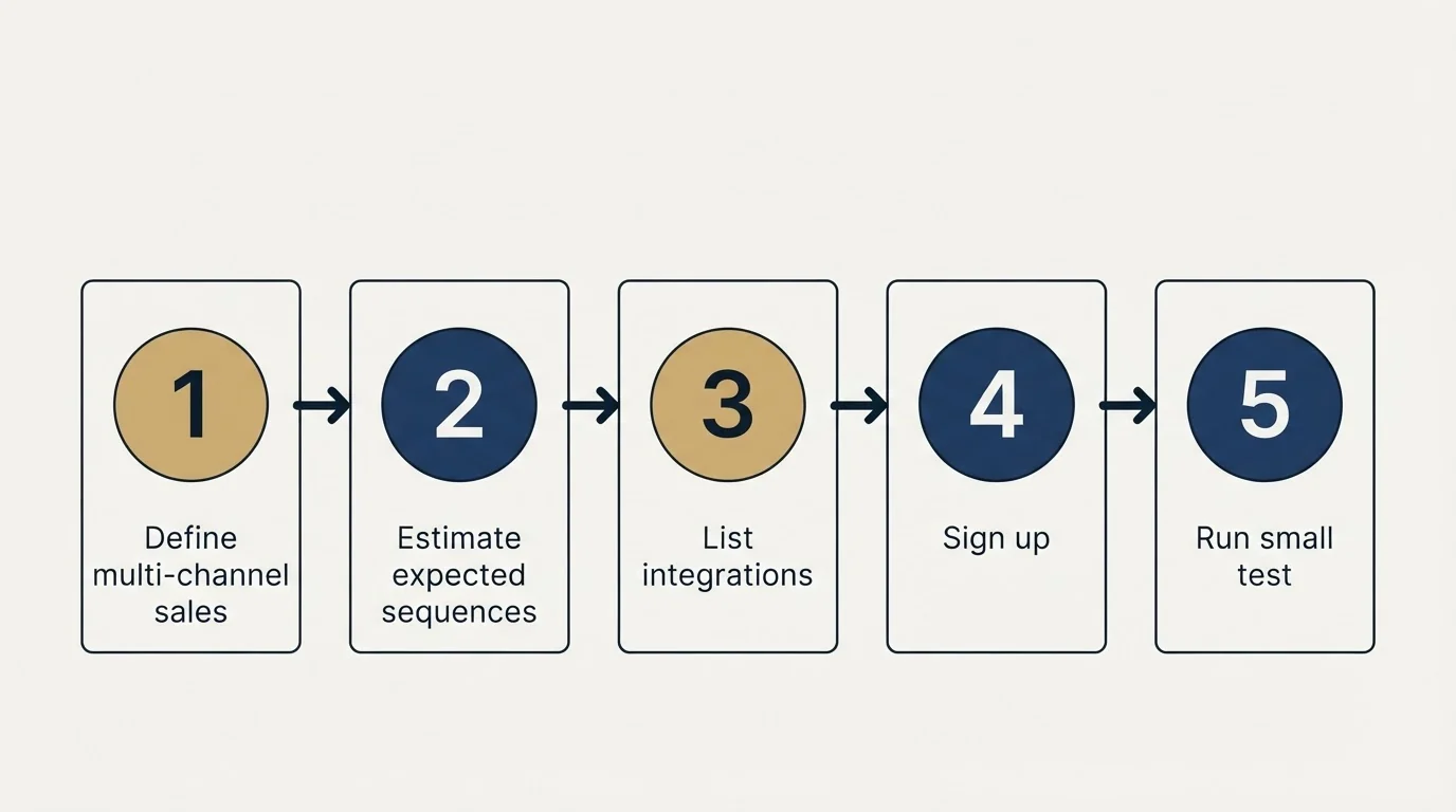Step sequence: Getting Started Checklist (Define multi-channel sales, Estimate expected sequences, List integrations, Sign up)