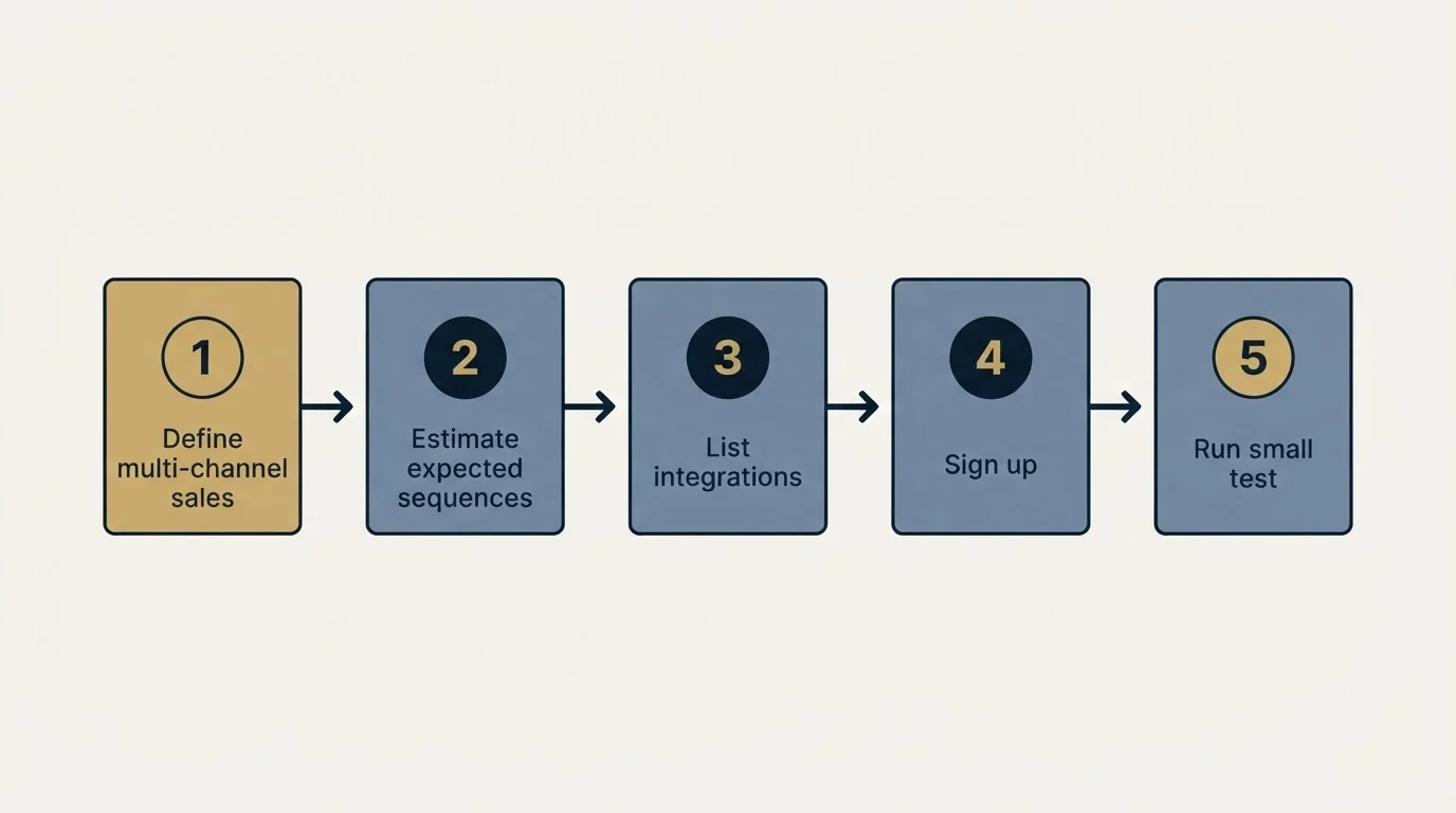 Step sequence: Getting Started Checklist (Define multi-channel sales, Estimate expected sequences, List integrations, Sign up)