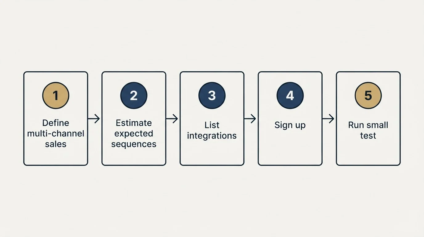 Step sequence: Getting Started Checklist (Define multi-channel sales, Estimate expected sequences, List integrations, Sign up)