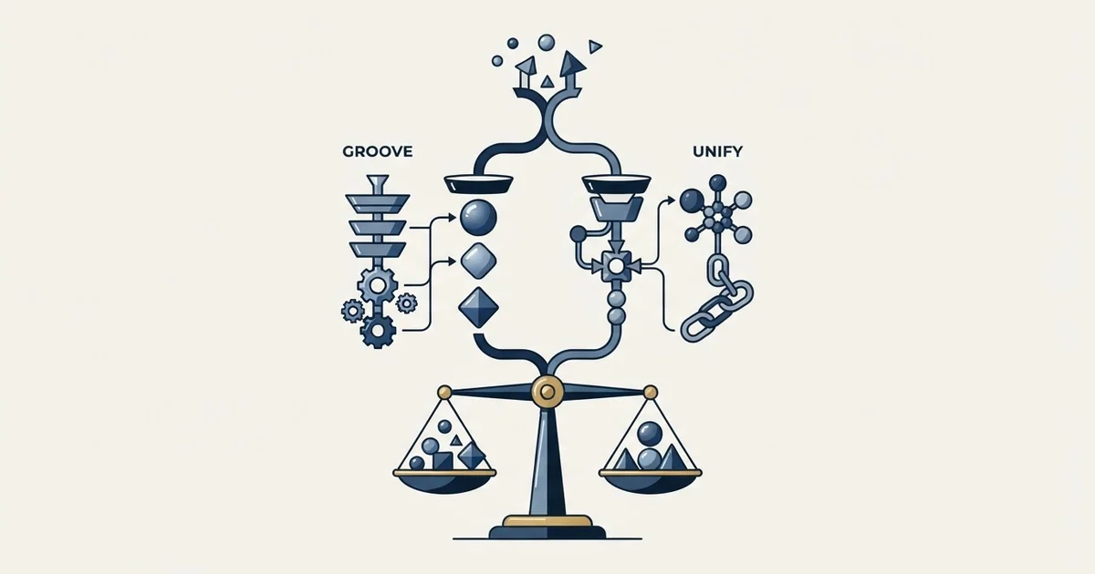 Editorial illustration for Groove by Clari vs Unify