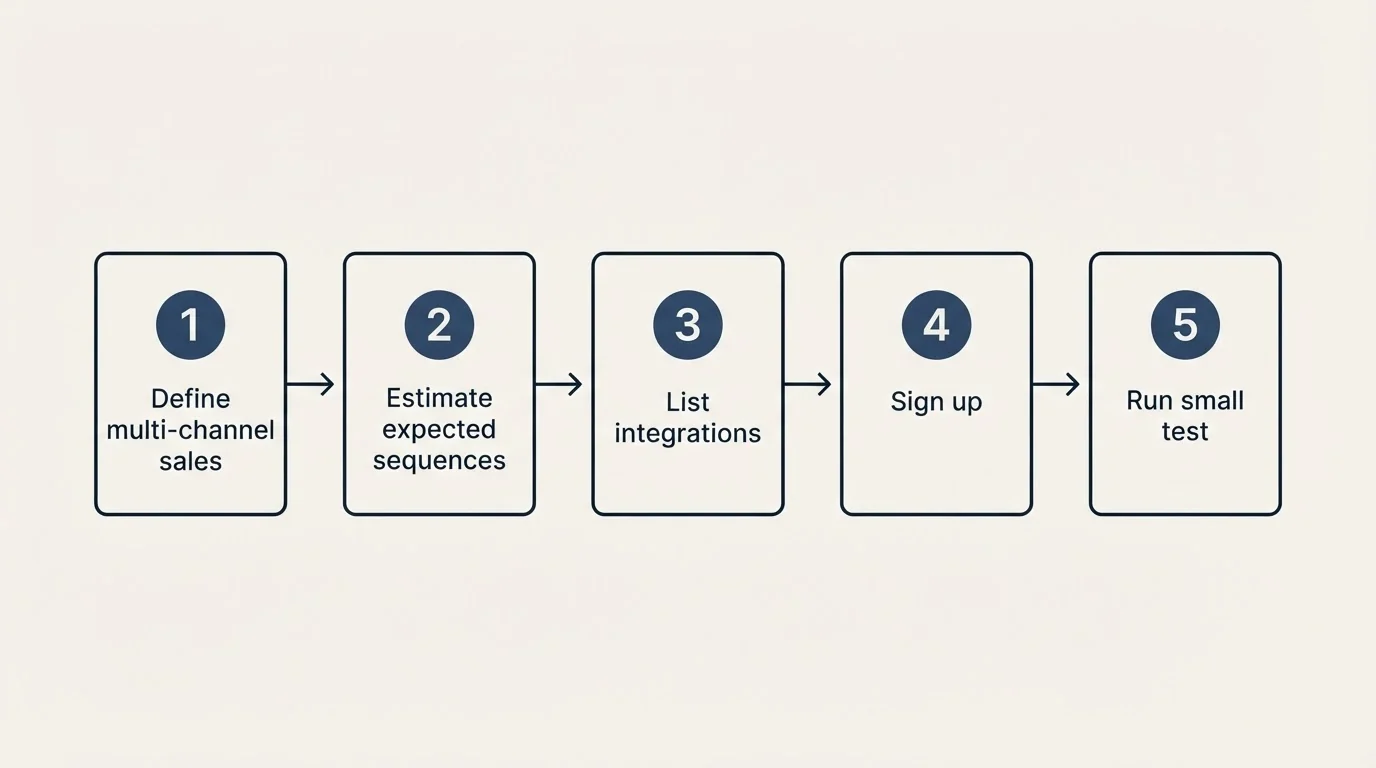Step sequence: Getting Started Checklist (Define multi-channel sales, Estimate expected sequences, List integrations, Sign up)