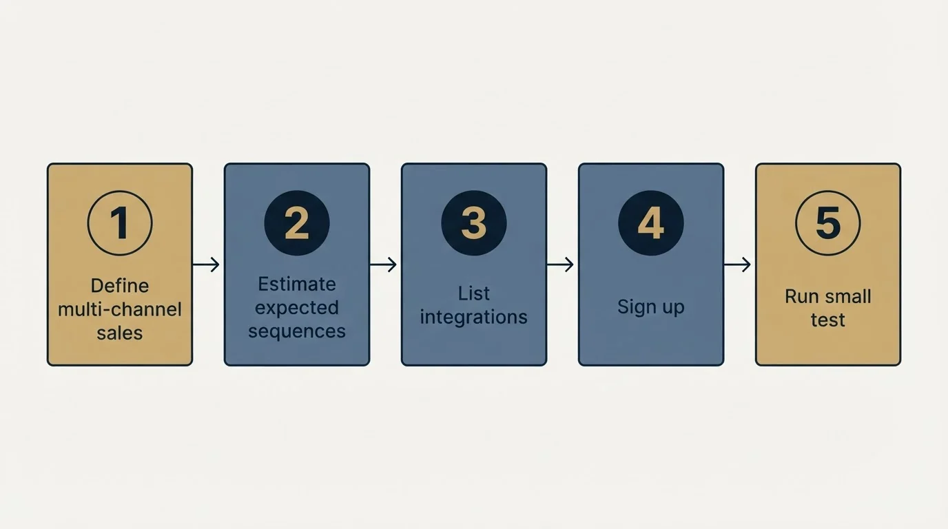 Step sequence: Getting Started Checklist (Define multi-channel sales, Estimate expected sequences, List integrations, Sign up)