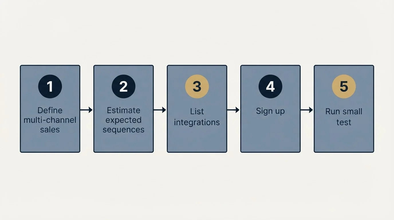 Step sequence: Getting Started Checklist (Define multi-channel sales, Estimate expected sequences, List integrations, Sign up)