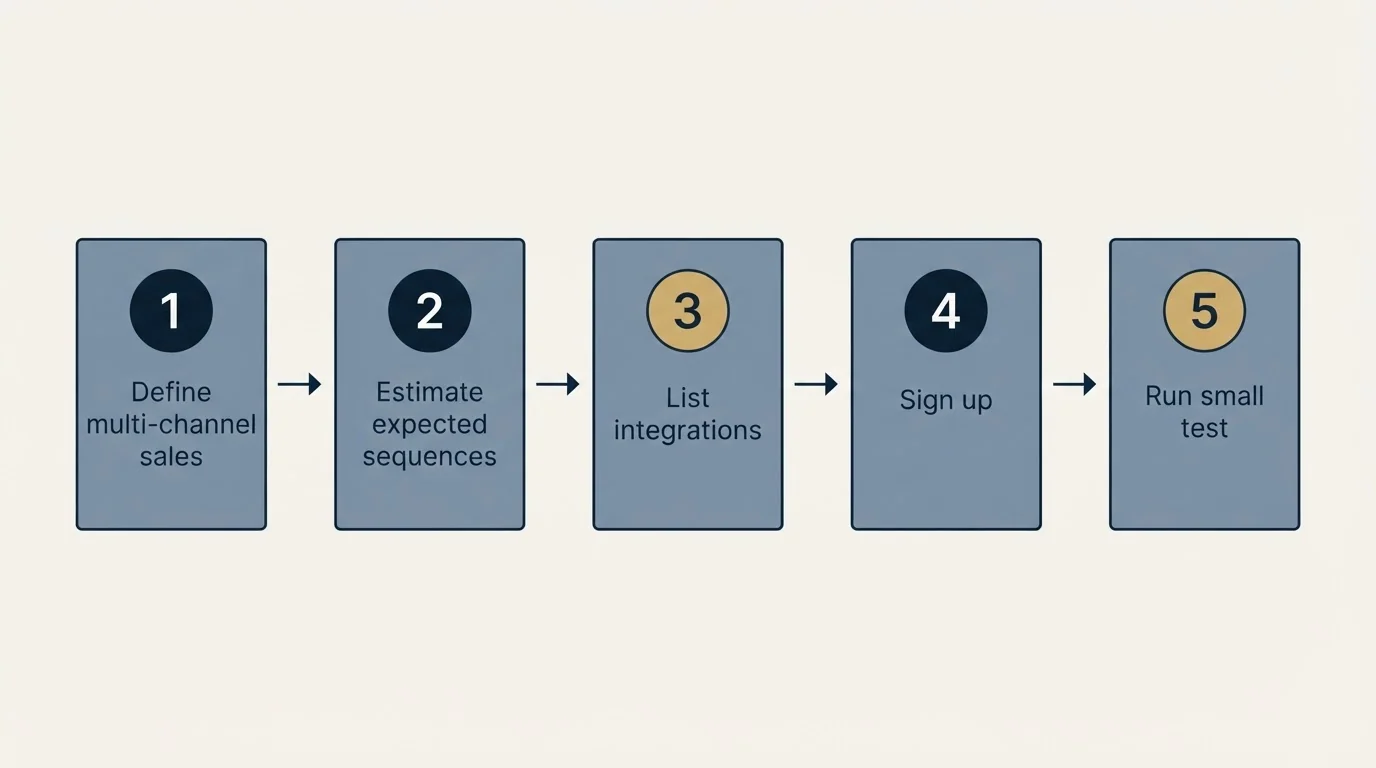 Step sequence: Getting Started Checklist (Define multi-channel sales, Estimate expected sequences, List integrations, Sign up)