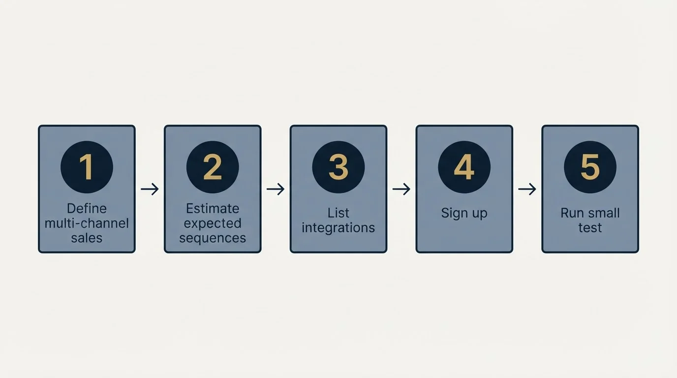 Step sequence: Getting Started Checklist (Define multi-channel sales, Estimate expected sequences, List integrations, Sign up)