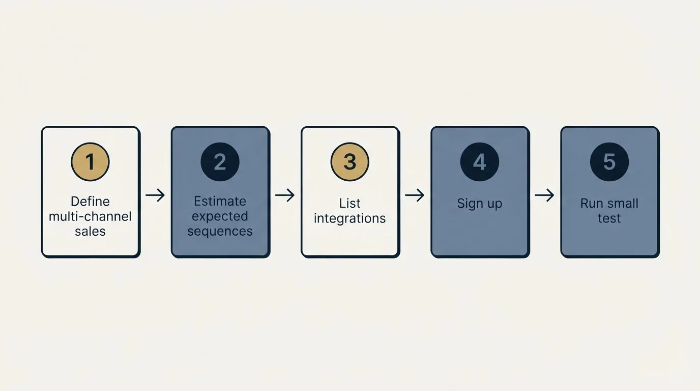 Step sequence: Getting Started Checklist (Define multi-channel sales, Estimate expected sequences, List integrations, Sign up)