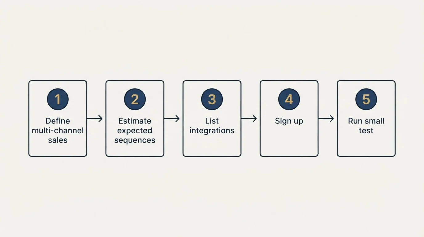 Step sequence: Getting Started Checklist (Define multi-channel sales, Estimate expected sequences, List integrations, Sign up)