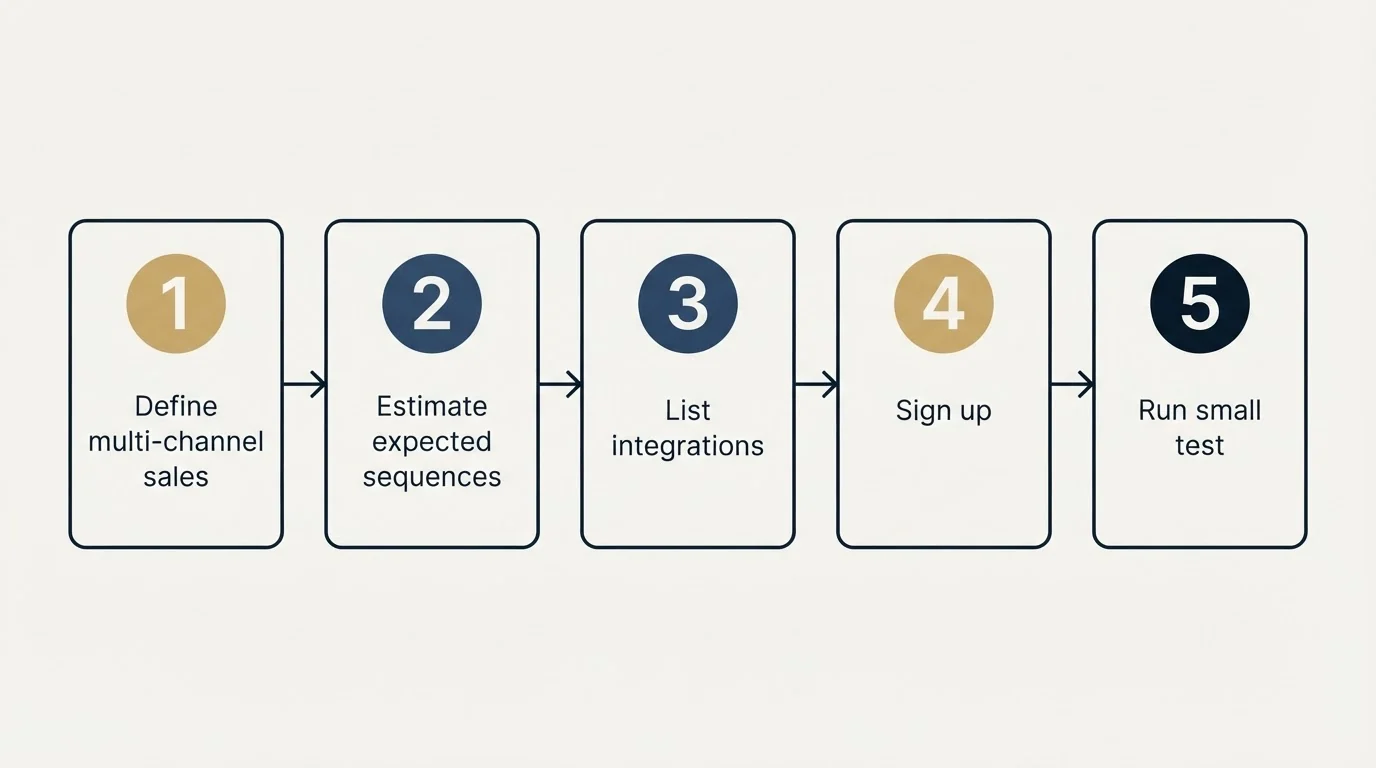 Step sequence: Getting Started Checklist (Define multi-channel sales, Estimate expected sequences, List integrations, Sign up)