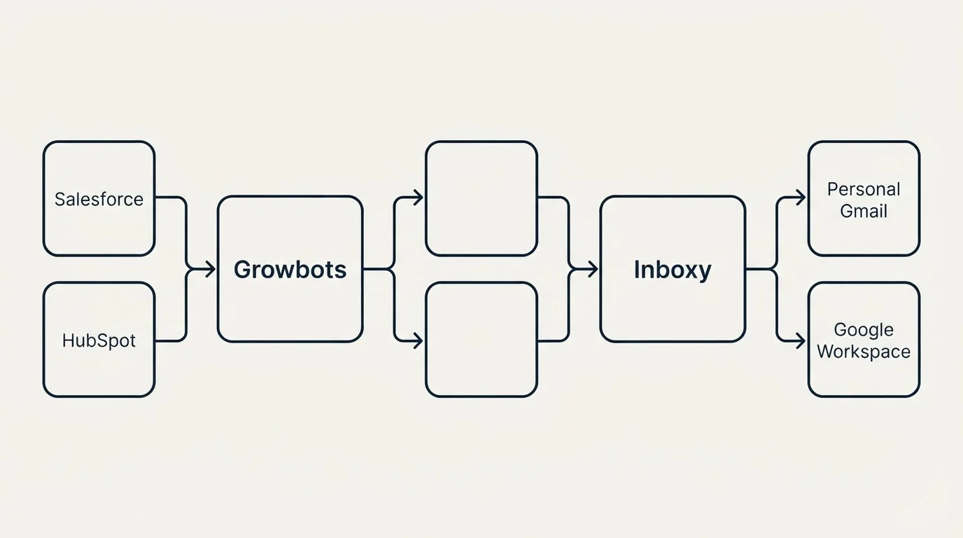 Integration schematic: Integration Ecosystem (Growbots, Inboxy, Salesforce, Personal Gmail)