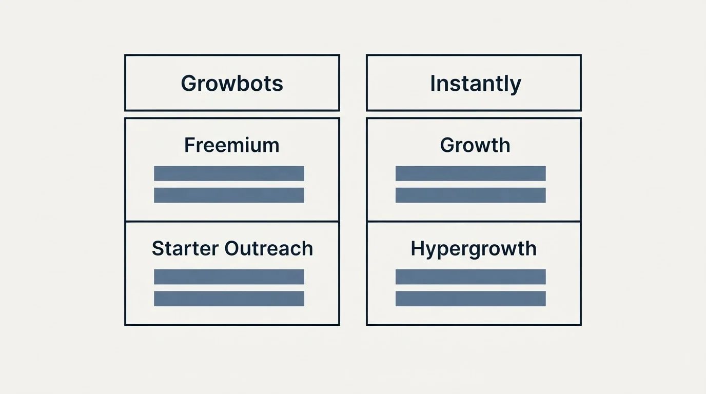 Pricing table: Pricing Comparison (Growbots, Instantly, Freemium, Growth)