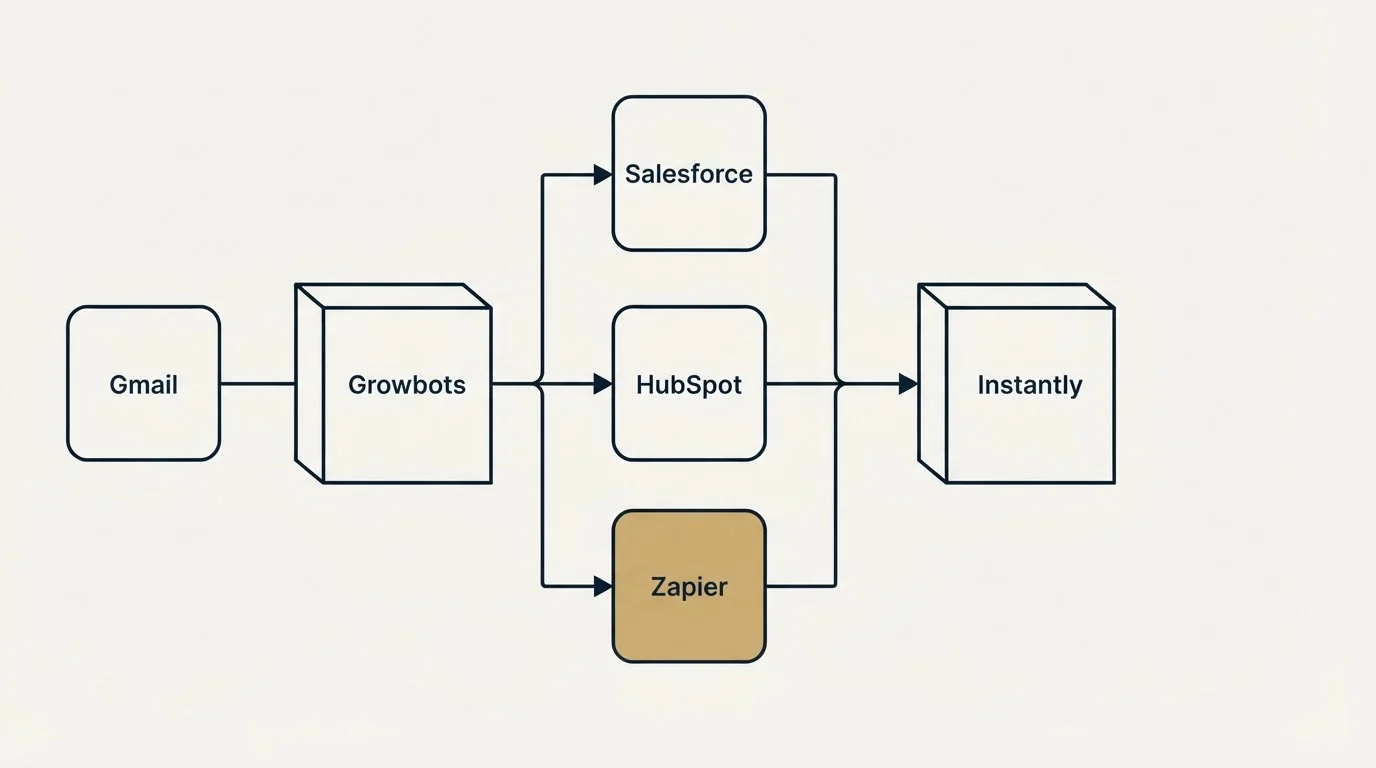 Integration flow: Integration Ecosystem (Growbots, Instantly, Salesforce, HubSpot)