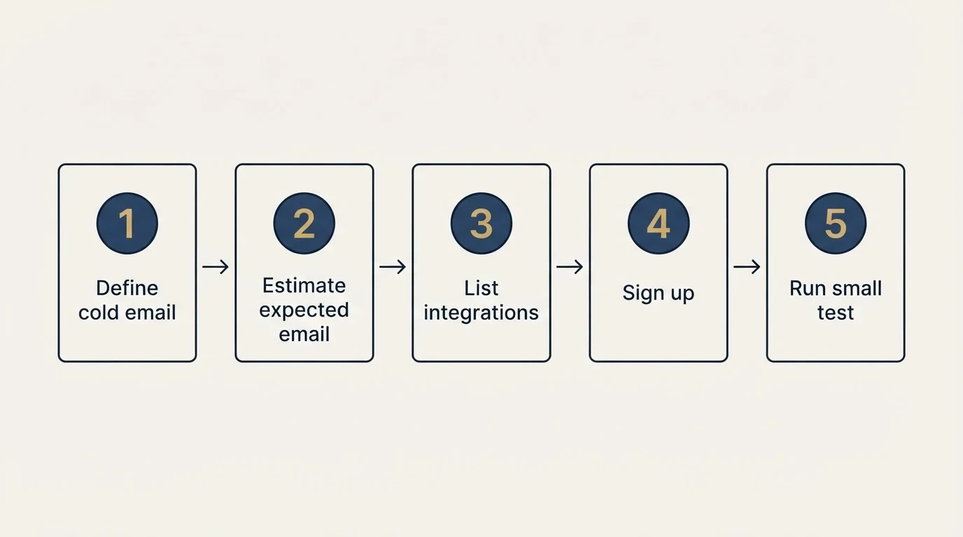 Step sequence: Getting Started Checklist (Define cold email, Estimate expected email, List integrations, Sign up)