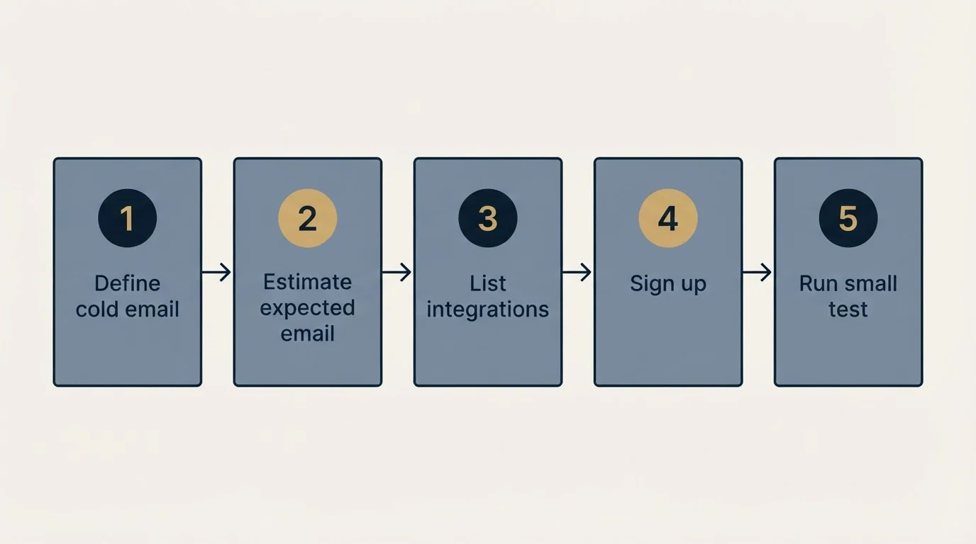 Step sequence: Getting Started Checklist (Define cold email, Estimate expected email, List integrations, Sign up)