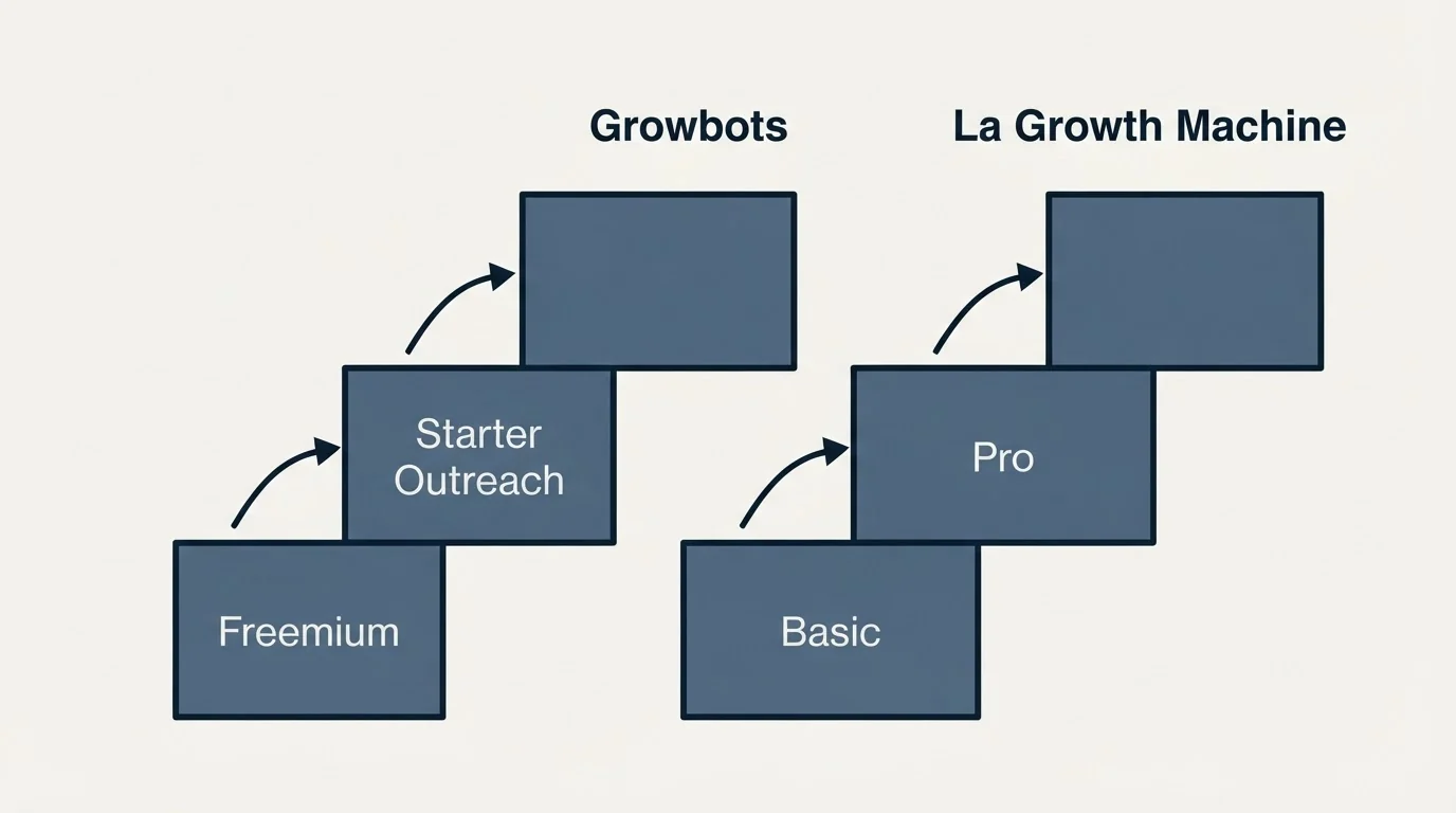 Pricing ladder: Pricing Comparison (Growbots, La Growth Machine, Freemium, Basic)