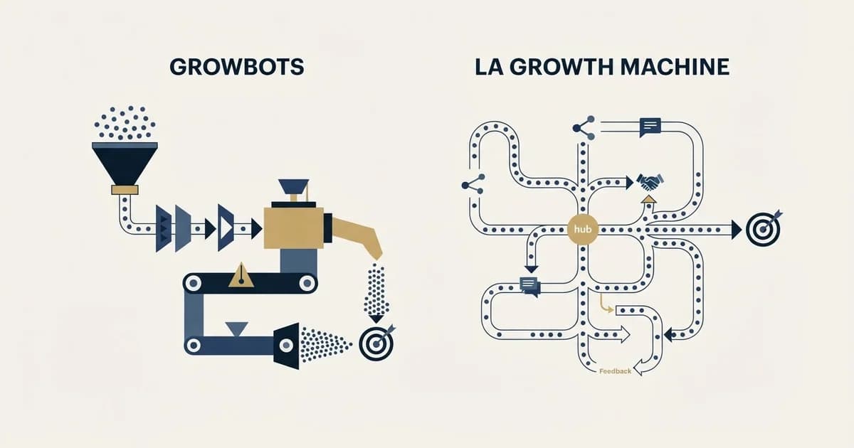 Editorial illustration for Growbots vs La Growth Machine