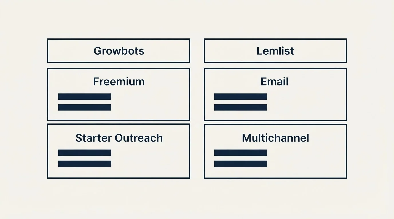 Pricing table: Pricing Comparison (Growbots, Lemlist, Freemium, Email)