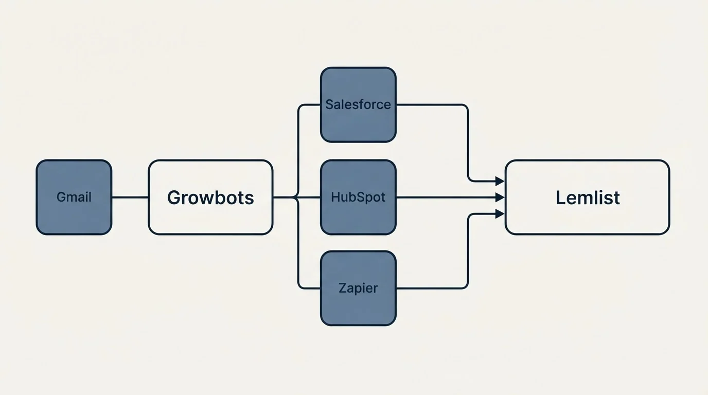 Integration flow: Integration Ecosystem (Growbots, Lemlist, Salesforce, HubSpot)