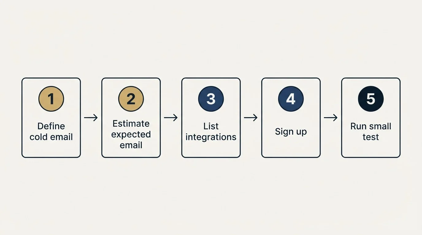 Step sequence: Getting Started Checklist (Define cold email, Estimate expected email, List integrations, Sign up)