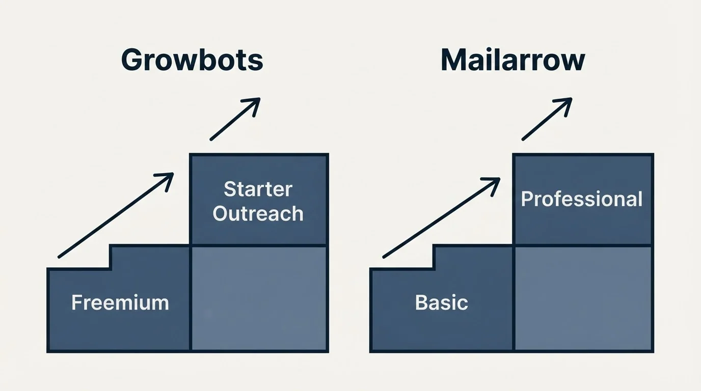 Pricing ladder: Pricing Comparison (Growbots, Mailarrow, Freemium, Basic)