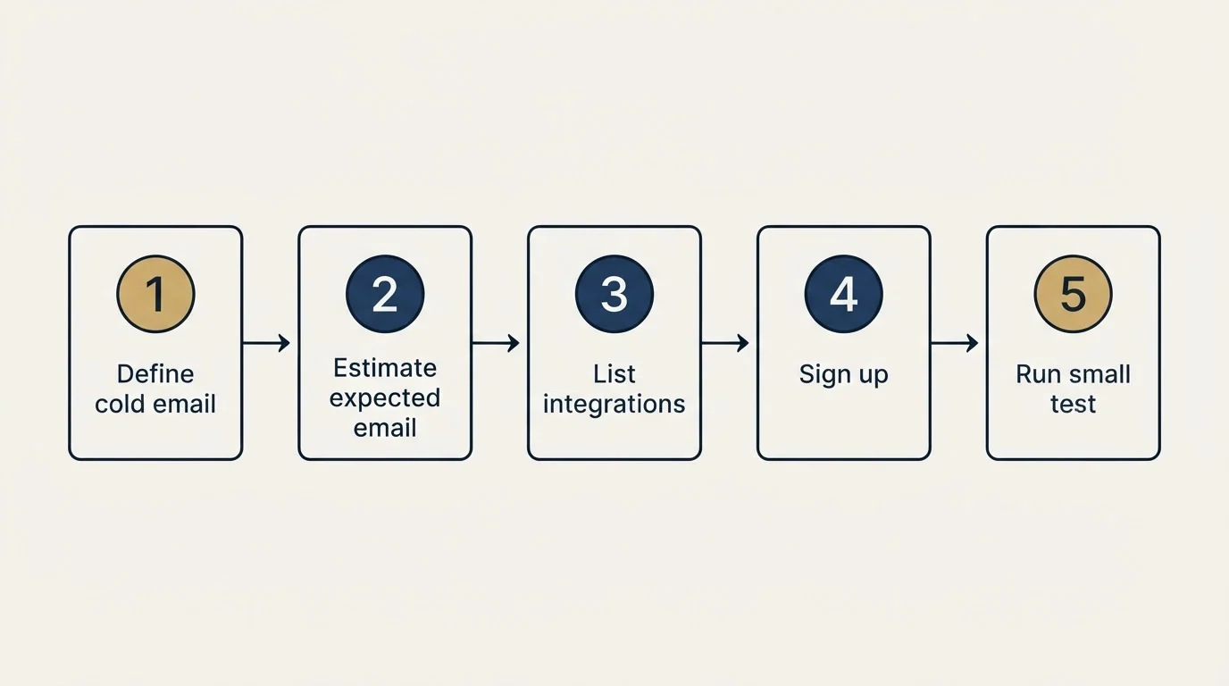 Step sequence: Getting Started Checklist (Define cold email, Estimate expected email, List integrations, Sign up)