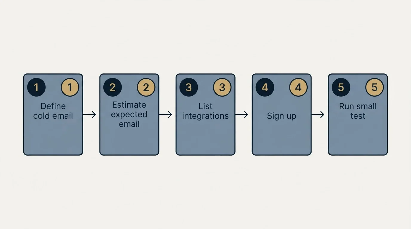 Step sequence: Getting Started Checklist (Define cold email, Estimate expected email, List integrations, Sign up)