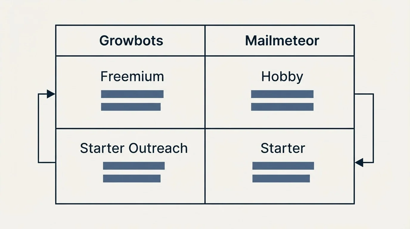 Pricing table: Pricing Comparison (Growbots, Mailmeteor, Freemium, Hobby)