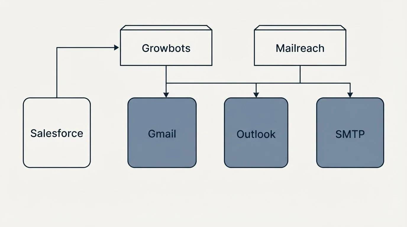 Integration grid: Integration Ecosystem (Growbots, Mailreach, Gmail, Outlook)