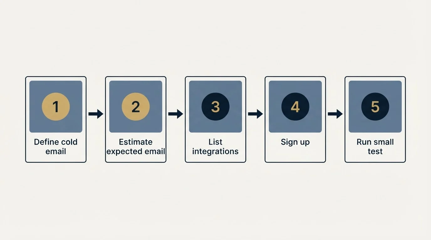 Step sequence: Getting Started Checklist (Define cold email, Estimate expected email, List integrations, Sign up)