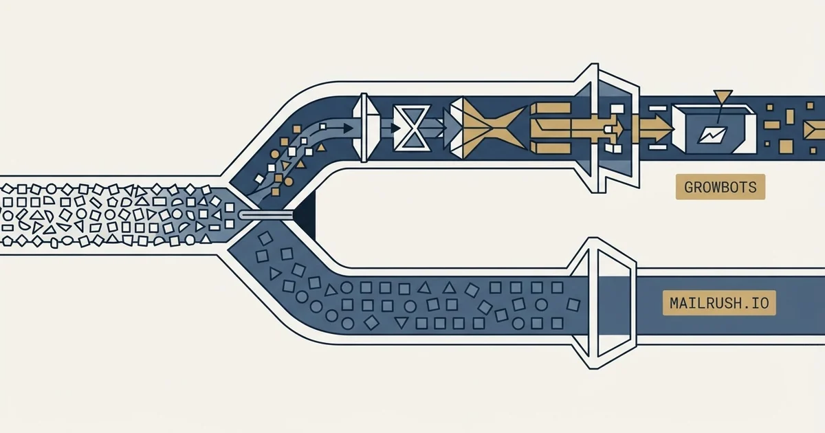 Editorial illustration for Growbots vs MailRush.io