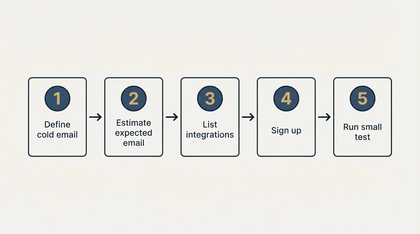 Step sequence: Getting Started Checklist (Define cold email, Estimate expected email, List integrations, Sign up)
