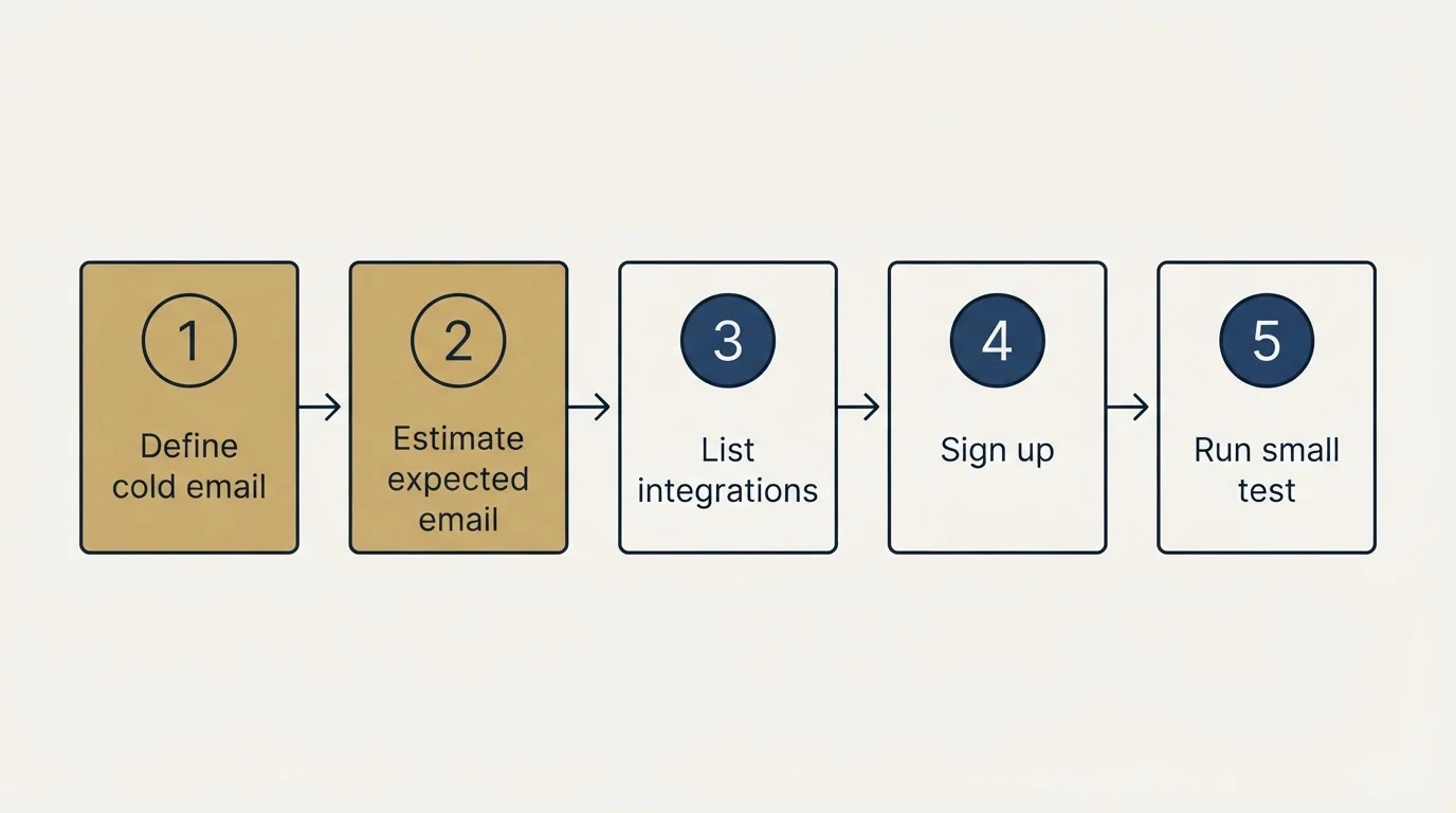 Step sequence: Getting Started Checklist (Define cold email, Estimate expected email, List integrations, Sign up)