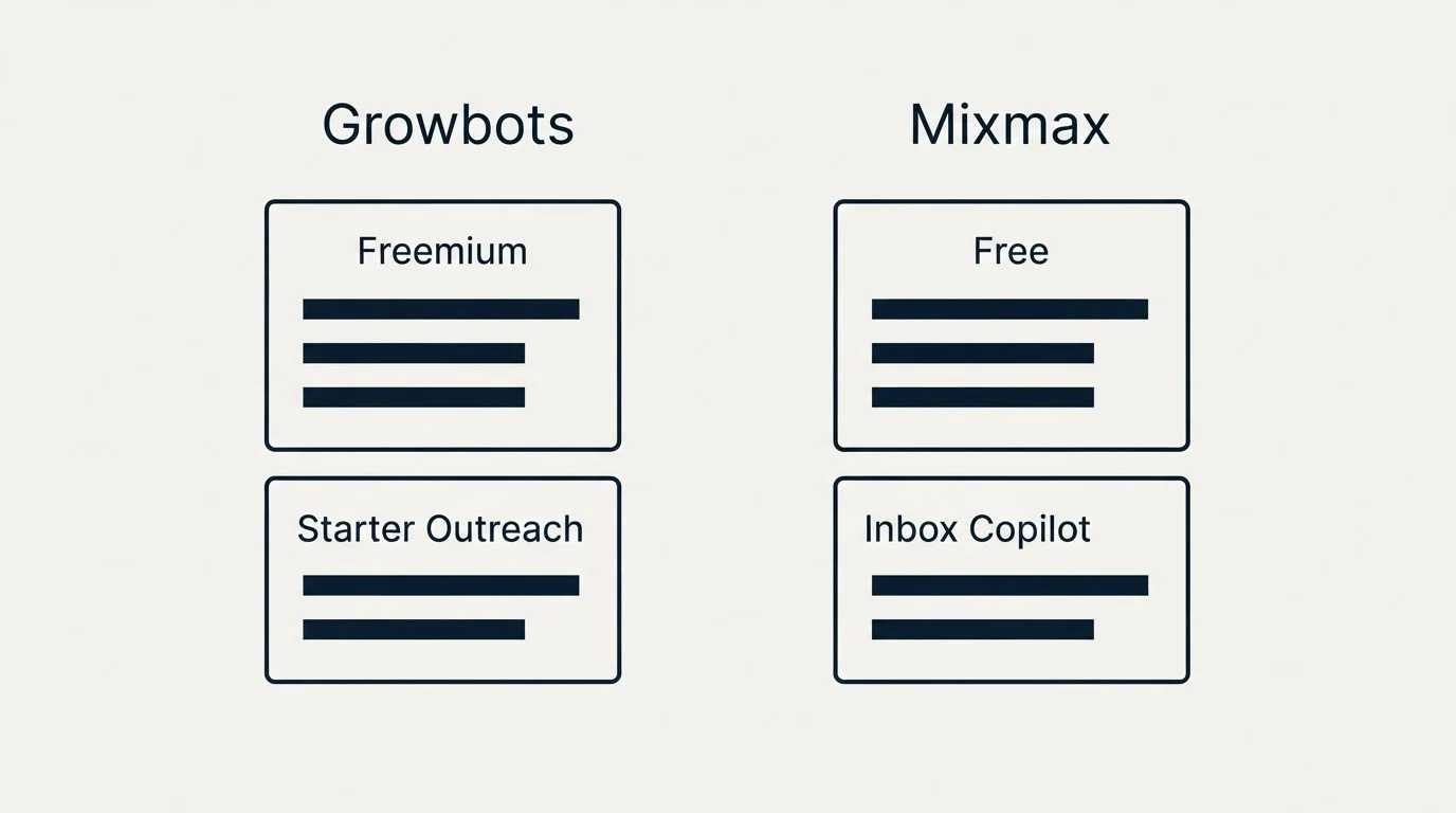 Pricing panels: Pricing Comparison (Growbots, Mixmax, Freemium, Free)