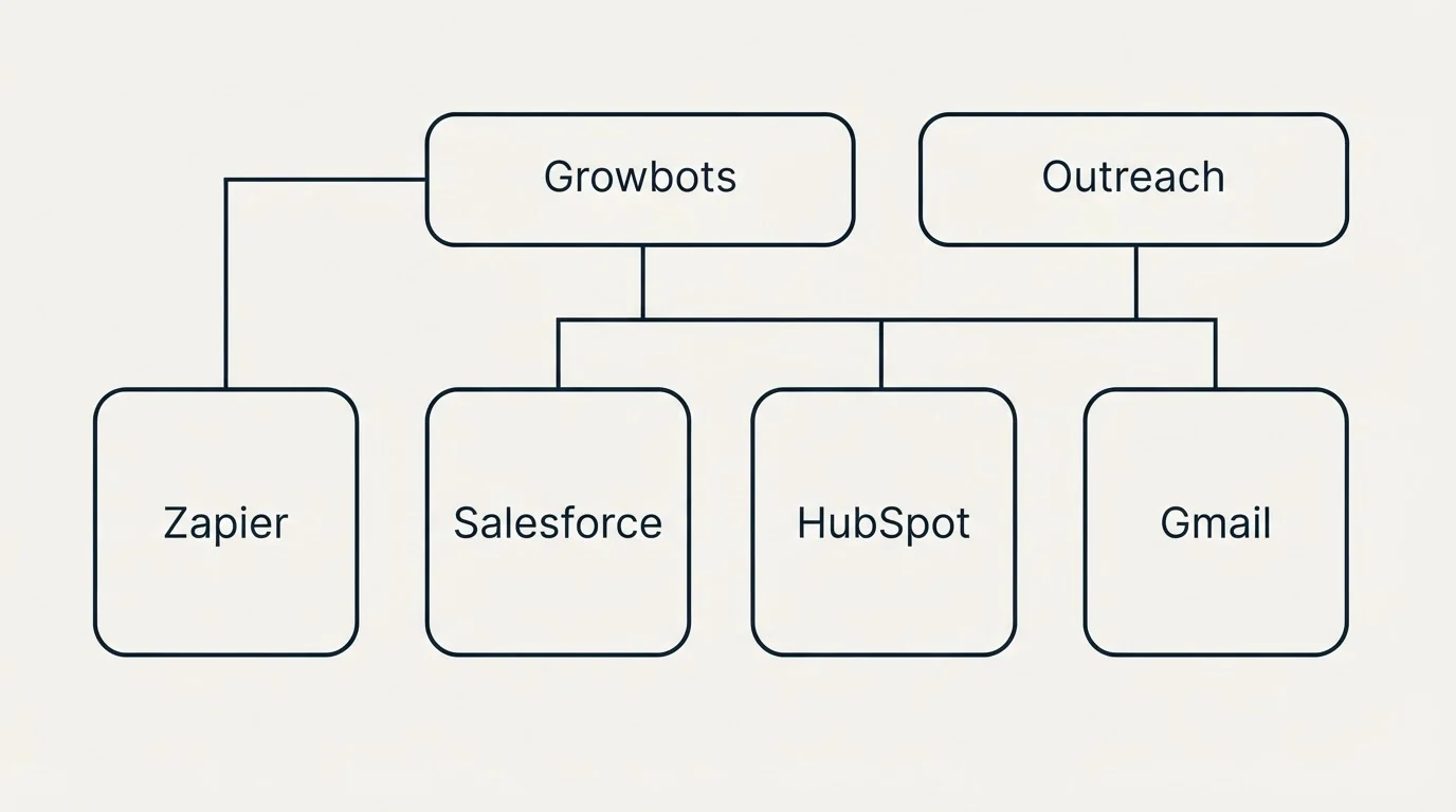 Integration grid: Integration Ecosystem (Growbots, Outreach, Salesforce, HubSpot)