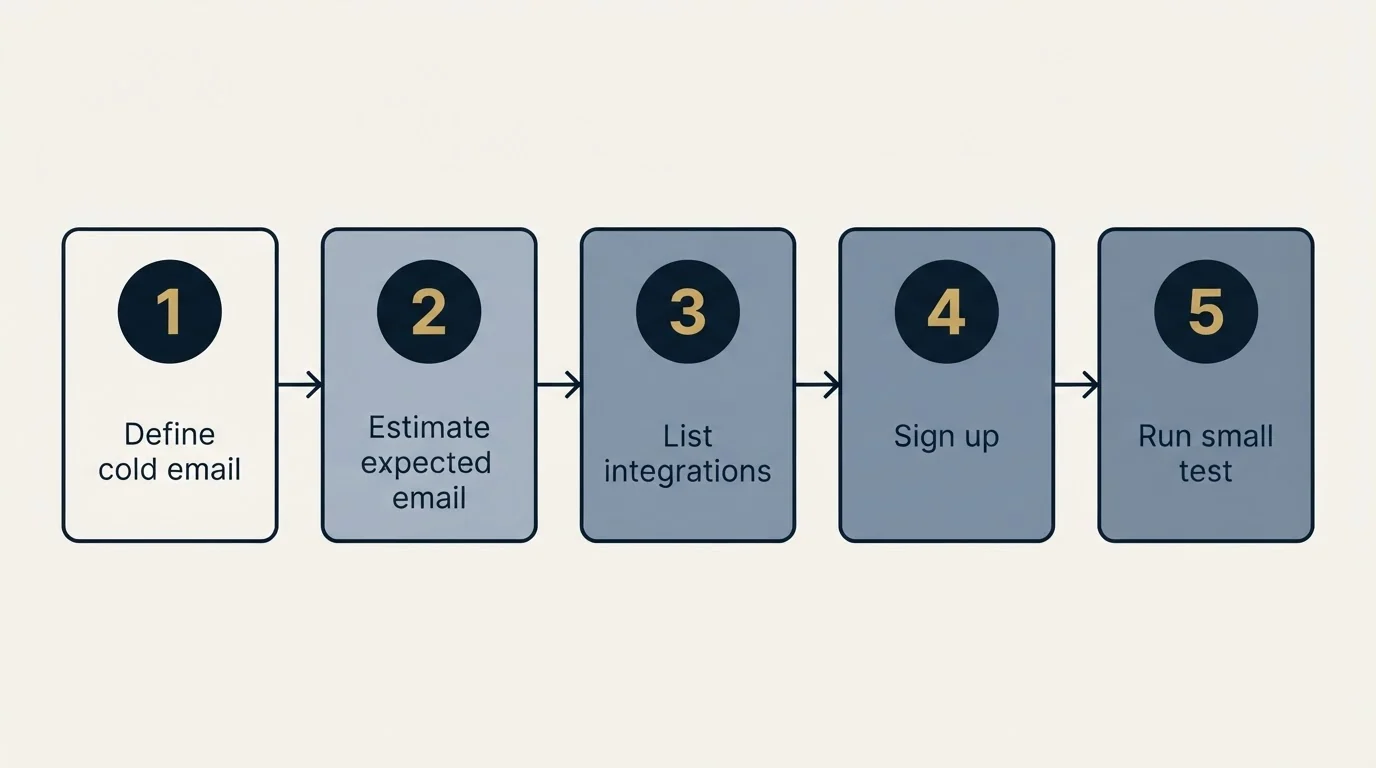 Step sequence: Getting Started Checklist (Define cold email, Estimate expected email, List integrations, Sign up)