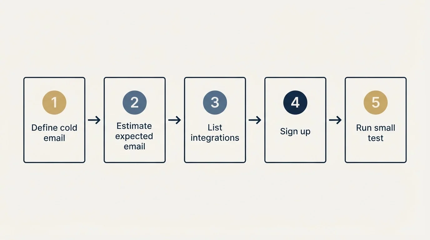 Step sequence: Getting Started Checklist (Define cold email, Estimate expected email, List integrations, Sign up)