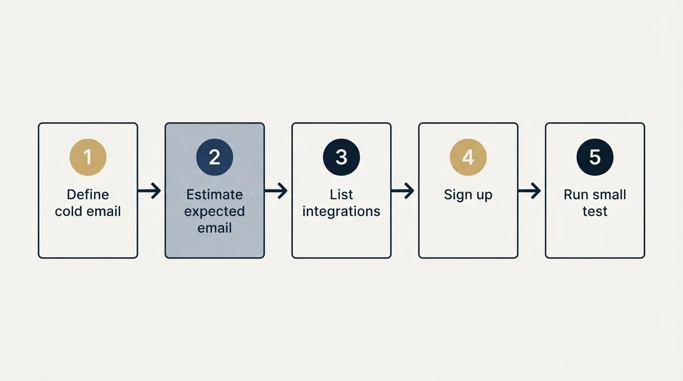 Step sequence: Getting Started Checklist (Define cold email, Estimate expected email, List integrations, Sign up)