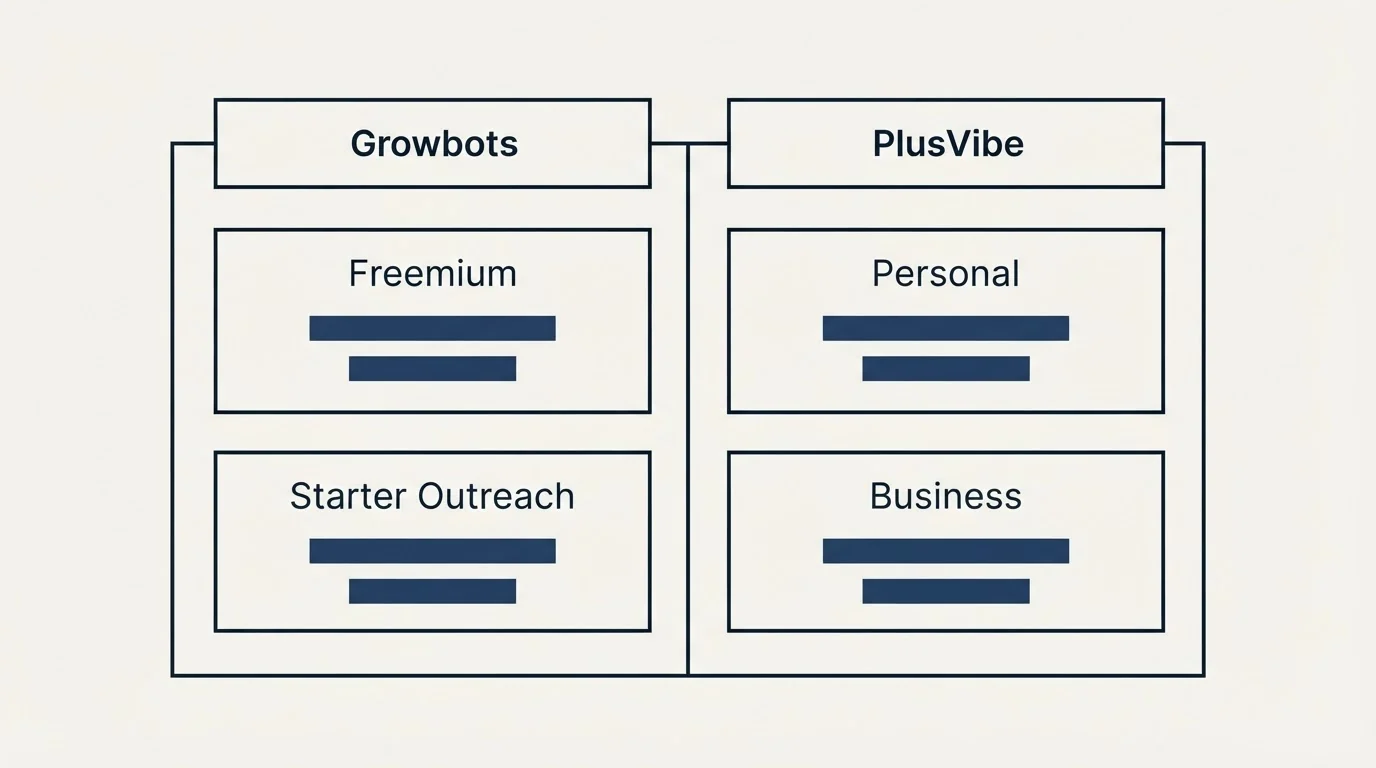 Pricing table: Pricing Comparison (Growbots, PlusVibe, Freemium, Personal)