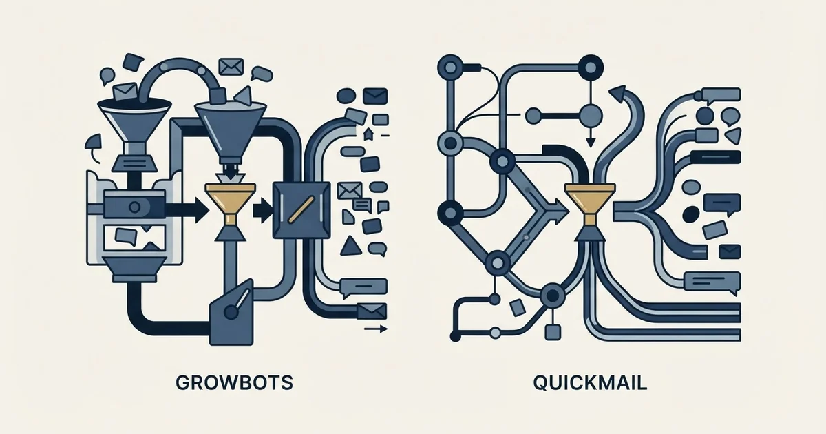 Editorial illustration for Growbots vs QuickMail