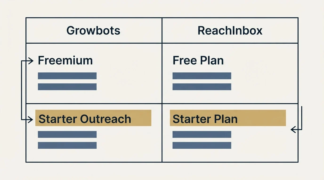 Pricing table: Pricing Comparison (Growbots, ReachInbox, Freemium, Free Plan)