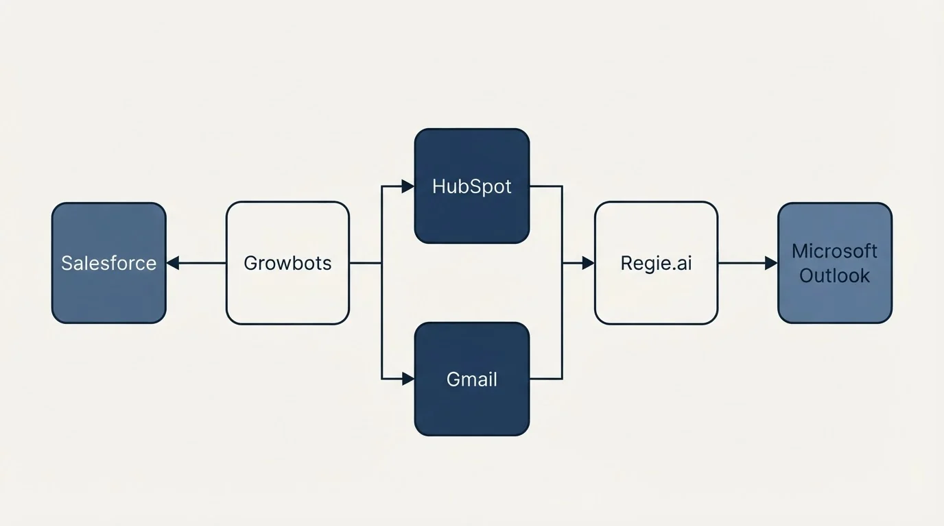Integration flow: Integration Ecosystem (Growbots, Regie.ai, HubSpot, Gmail)