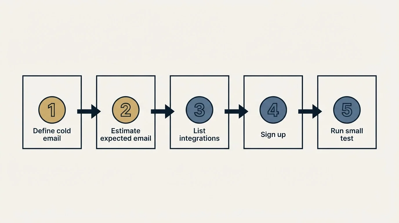 Step sequence: Getting Started Checklist (Define cold email, Estimate expected email, List integrations, Sign up)