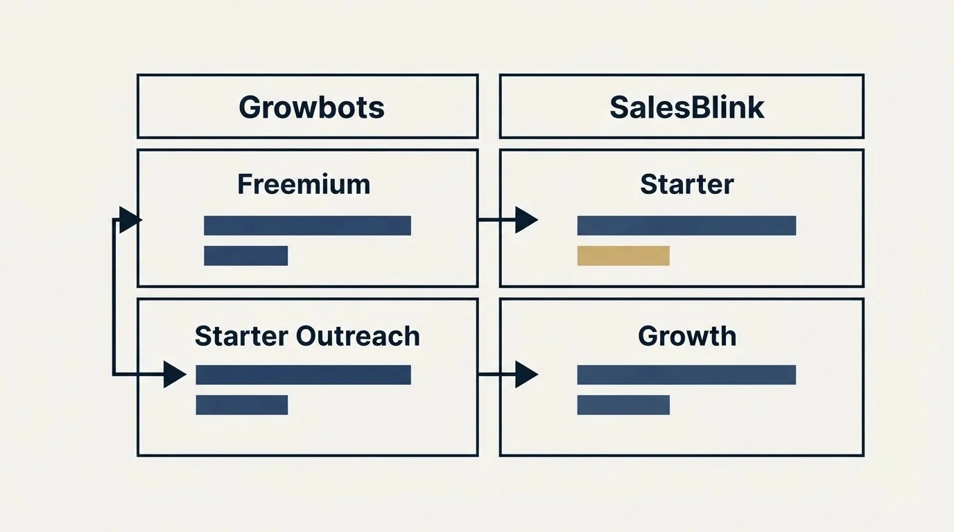 Pricing table: Pricing Comparison (Growbots, SalesBlink, Freemium, Starter)