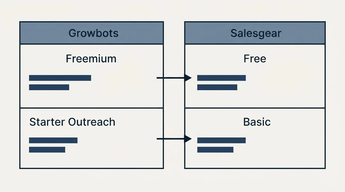 Pricing table: Pricing Comparison (Growbots, Salesgear, Freemium, Free)