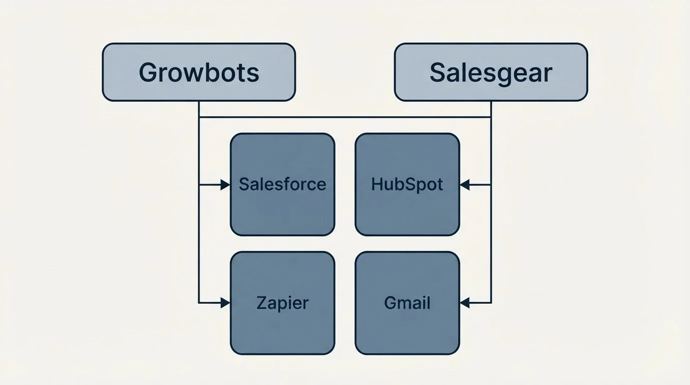 Integration grid: Integration Ecosystem (Growbots, Salesgear, Salesforce, HubSpot)