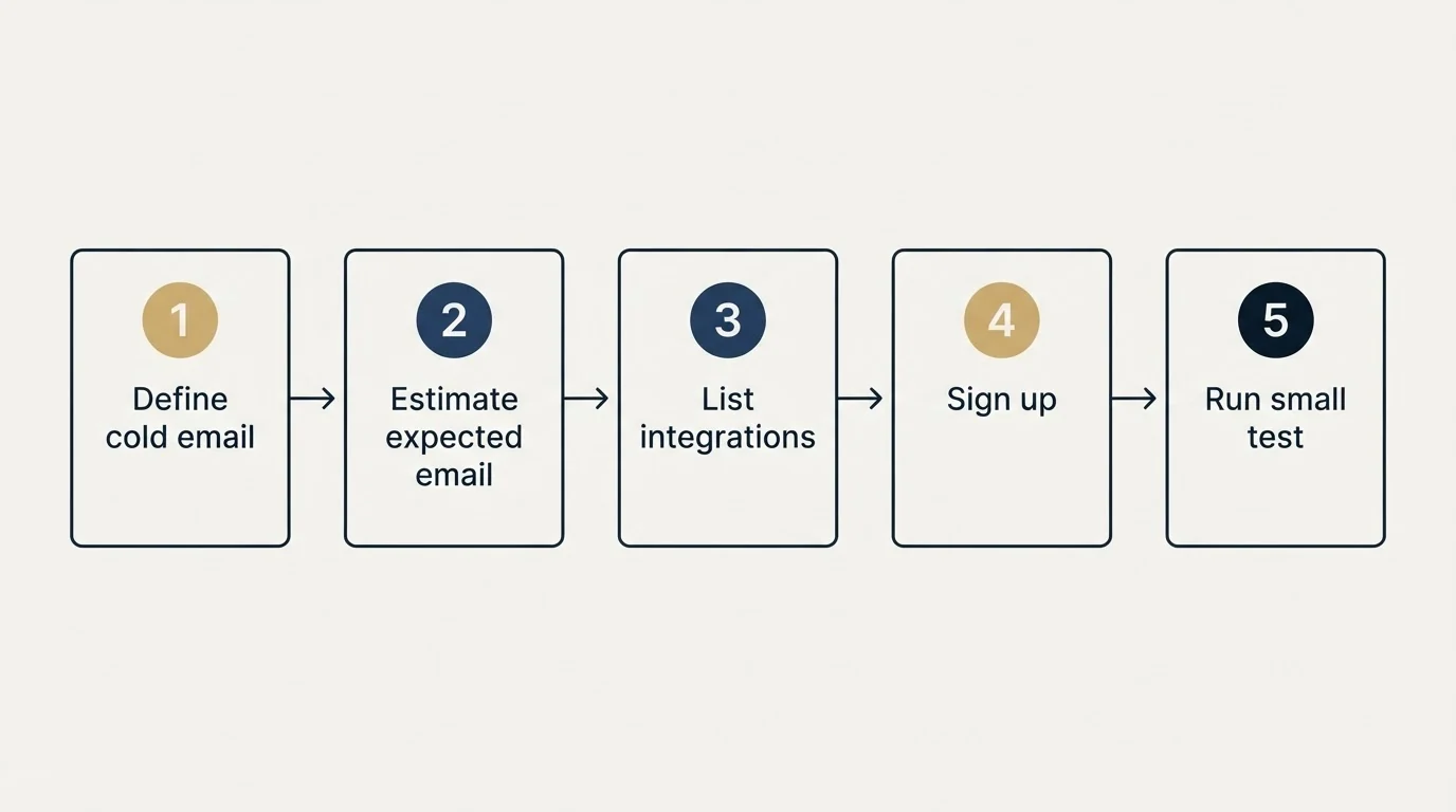 Step sequence: Getting Started Checklist (Define cold email, Estimate expected email, List integrations, Sign up)