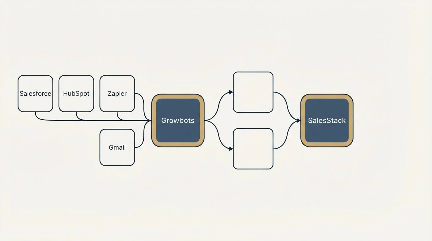 Integration schematic: Integration Ecosystem (Growbots, SalesStack, Salesforce, HubSpot)