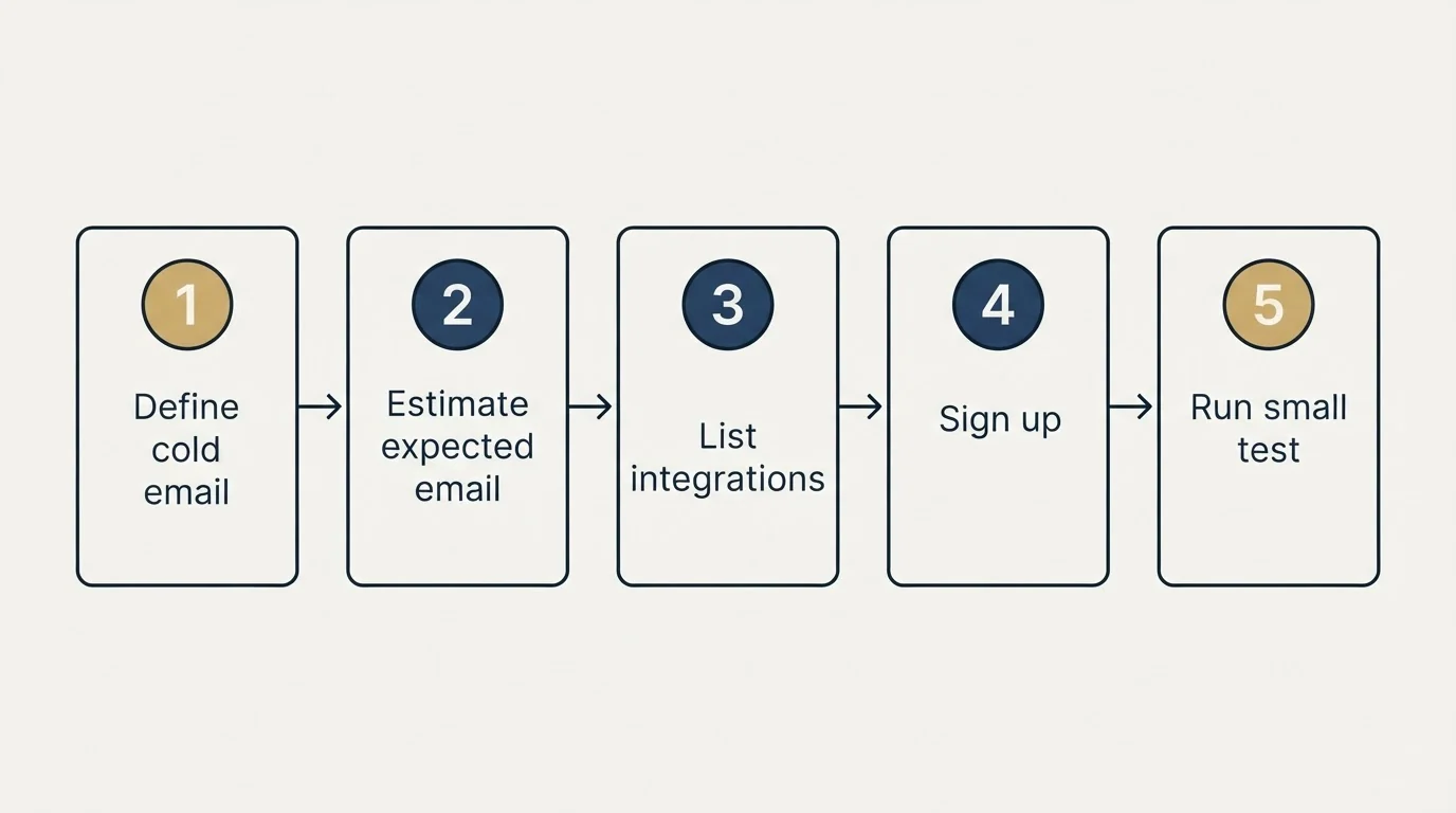 Step sequence: Getting Started Checklist (Define cold email, Estimate expected email, List integrations, Sign up)