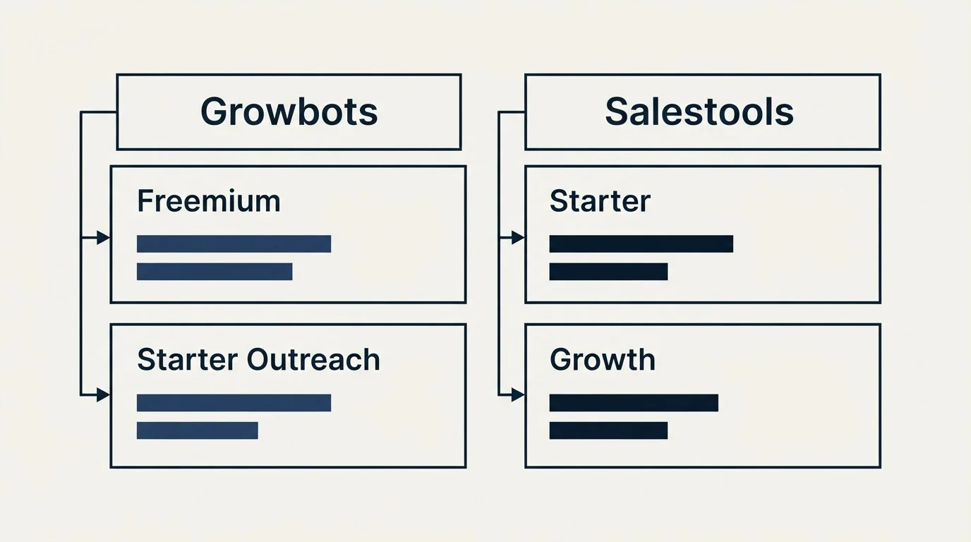 Pricing table: Pricing Comparison (Growbots, Salestools, Freemium, Starter)