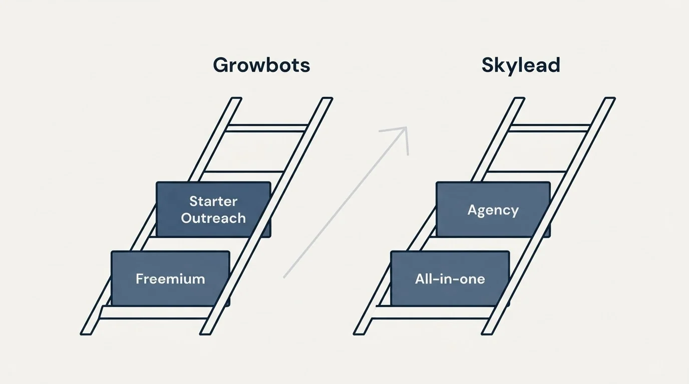 Pricing ladder: Pricing Comparison (Growbots, Skylead, Freemium, All-in-one)