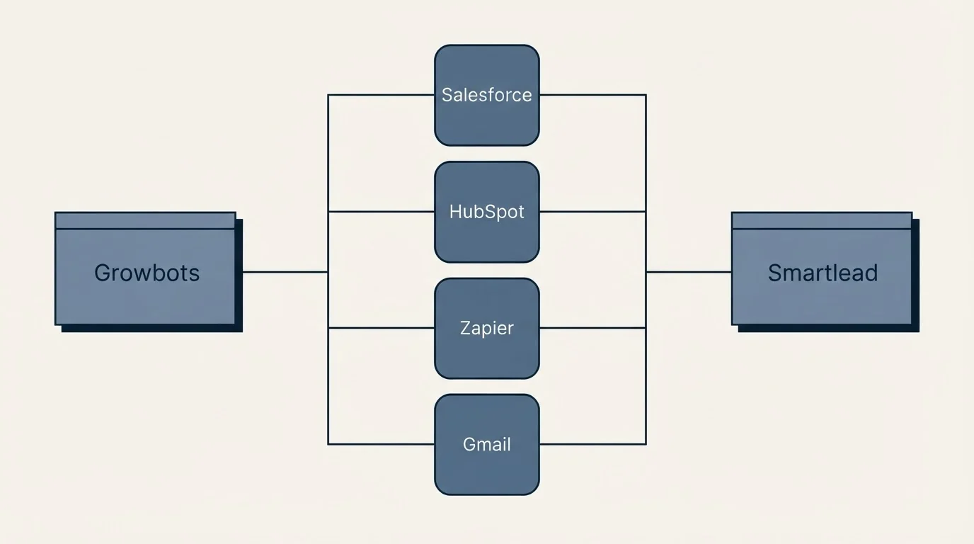 Integration flow: Integration Ecosystem (Growbots, Smartlead, Salesforce, HubSpot)